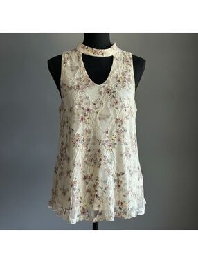 Society Girl Women's Fairycore Cream Floral Lace Sleeveless Top Size M Romantic